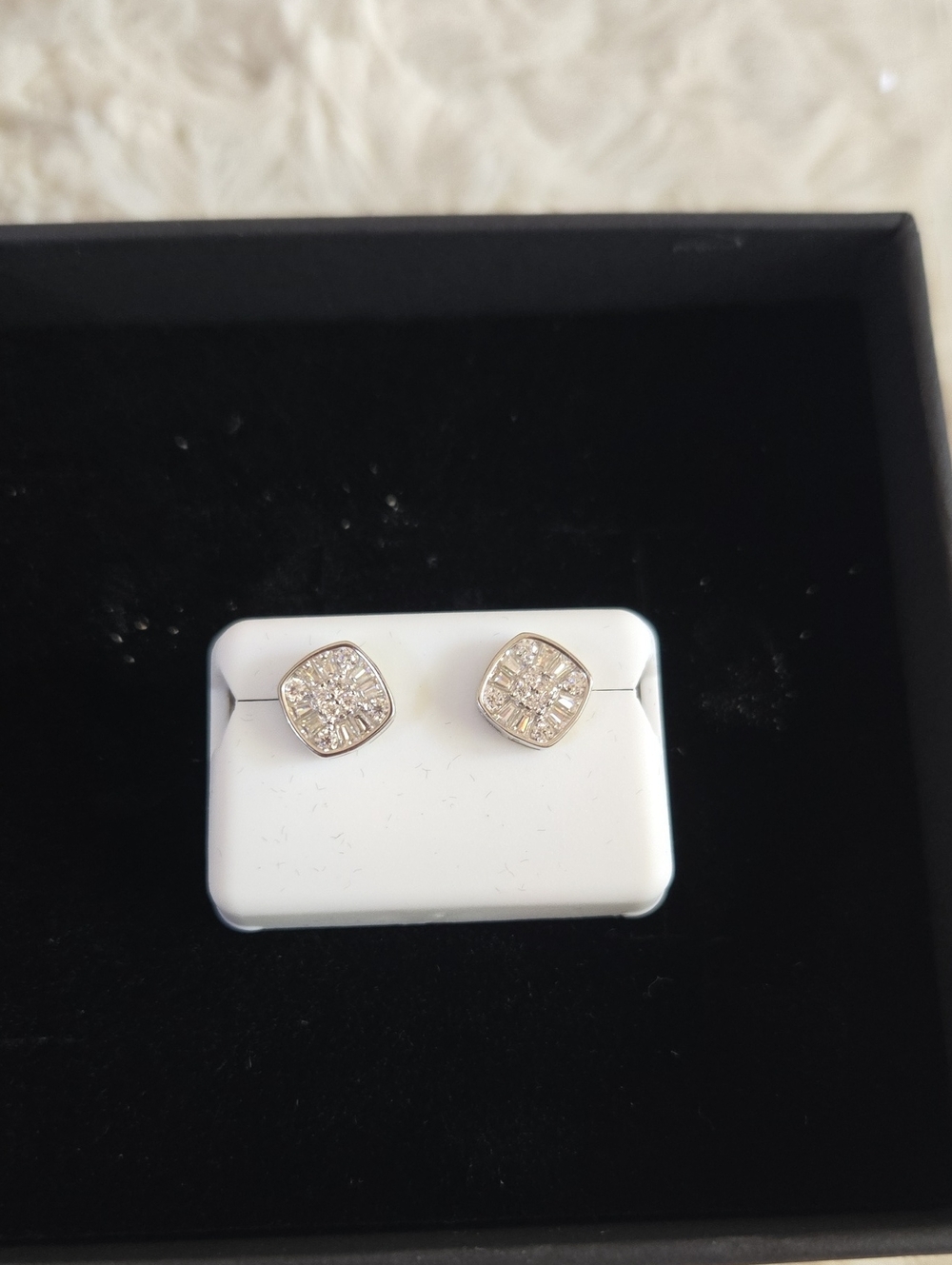 Gold-Tone Square Moissanite Stud Earrings with Clear Stones - Women’s Jewelry